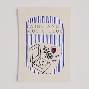 Music & Wine Club Art Print, Kitchen Poster, Wine Glass Wall Art, Gift for Music Lover, Vinyl Deck Digital Download, Instant Printable