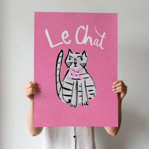 French Cat Art Print - Cat Portrait Poster - Le Chat Wall Art - Cat Pet Home Decor - Poster Download - Instant Printable
