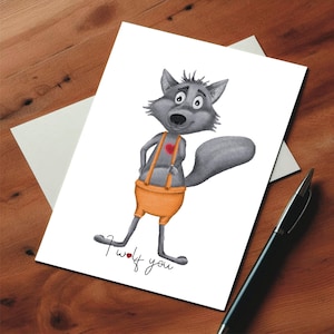 I Wolf You Postkarte,Valentinstag Postkarte,Kunst Illustration,Kunstdruck,handgefertigte Postkarte,Liebe,Valentinstag Postkarte