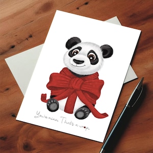 Panda Valentine, postal de San Valentín, ilustración artística, impresión artística, postal hecha a mano, postal de amor