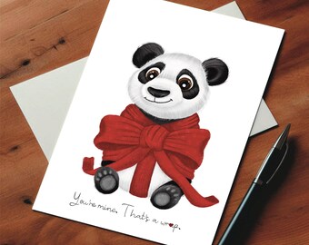 Hand-Drawn Panda Valentine Postcard, A6 Art Illustration