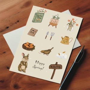Cartolina primaverile, cartolina felice, illustrazione artistica, stampa artistica, cartolina fatta a mano, cartolina di Pasqua