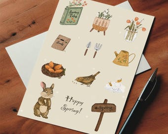 Handmade Spring Illustration Postcard, A6 Size