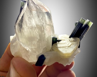 Green Tourmaline on Quartz and Albite,Muscovite -  53 grams