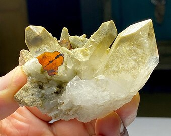 Brookite (Red Crystal) in chlorite quartz from thirdok mine in Kharan Baluchistan Pakistan 90 grams & 70x55x36mm