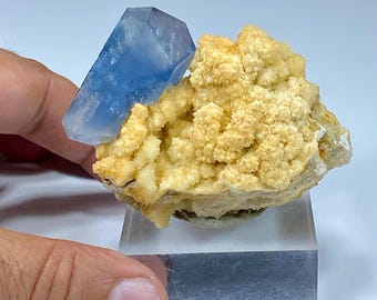 Celestine ( natural ) on calcite matrix from badghis district in Afghanistan. 150 grams & 70x52x45mm