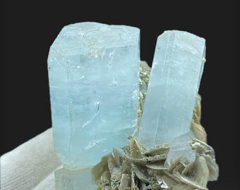 Bluish Aquamarine Crystals on Muscovite, Skardu Pakistan