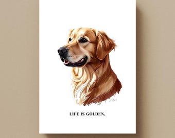 Arte de pared con golden retriever / Impresión de perro “La vida es dorada” / Descarga digital para amantes de las mascotas / Regalo para amantes de los perros / Linda decoración con golden retriever / Minimalista