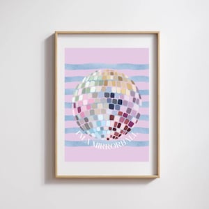 Aesthetic mirrorball digital print, pastel disco ball wall art, indie music-inspired decor, printable artwork. Taylor inspired lyrics art