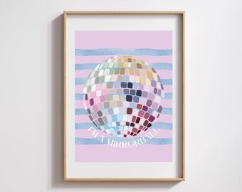 Aesthetic mirrorball digital print, pastel disco ball wall art, indie music-inspired decor, printable artwork. Taylor inspired lyrics art