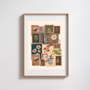 Vintage Blumen Briefmarken Poster Girly Druck Wohnzimmer Dekor Geschenk Feminin Badezimmer Schlafzimmer moderne Galerie Wand trendige ästhetische Wohnheim