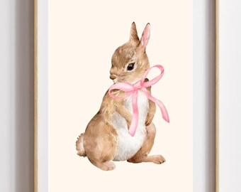 Coquette Bunny Print | Vintage Easter Bunny Wall Art | Pastel Nursery Decor | Cottagecore Rabbit Illustration | Instant Download