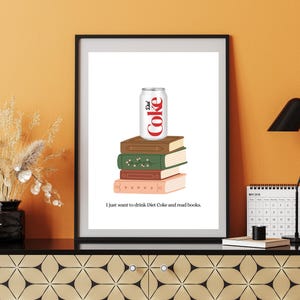 Diet Coke & Books Arte stampabile / Estetica accogliente per gli amanti dei libri / Download digitale / Stampa di pile di libri vintage / Decorazione letteraria per la casa