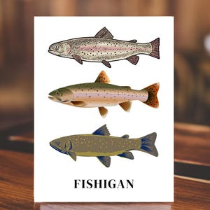 Michigan Fish Art Print | Fishigan Digital Download | Trout and Salmon Illustration | Fishing Wall Art | Printable Fishing Poster