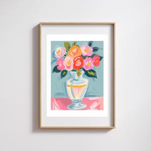 Póster de flores brillantes en jarrón, impresión grande, decoración para sala de estar, regalo, baño femenino, dormitorio, galería moderna, pared, estética de moda, dormitorio