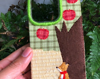 Patchwork Fox-telefoonhoesje,handgemaakt geborduurd telefoonhoesje,iPhone-hoesje,Samsung-telefoonhoesje,leuke graffiti-telefoonhoesje,