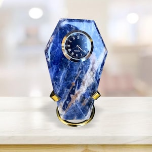 Natural Sodalite Crystal Clock,Home Decoration,Mineral samples,Crystal heal,Quartz Clock +Stand (Battery included)