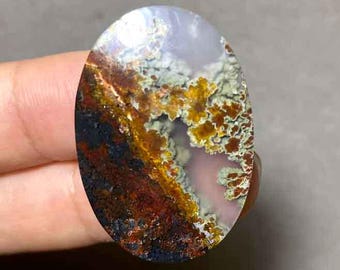 Scenic Moss Agate Cabochon: AAA Quality Loose Gemstone