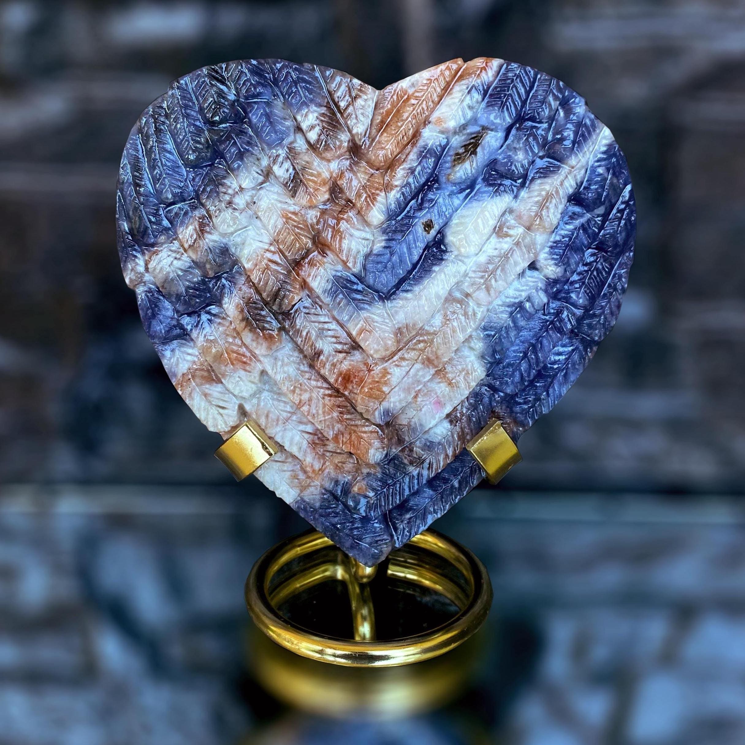 Large Natural Sodalite Heart Crystal, Hand-carved Blue Stone