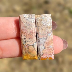 Natural Moss Agate Cabochon Pair: Rectangle Gemstone Earring Set