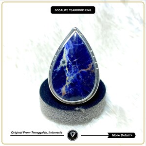 Sodalite Ring Big Sodalite Ring Silver Plated Vintage Ring Handmade Crystal  Ring Large Gemstone Crystal Ring Blue Sodalite Ring