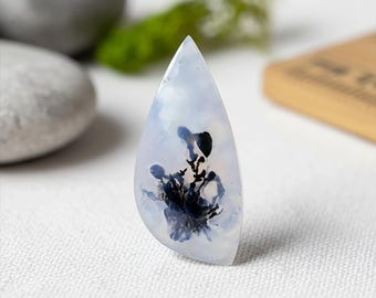 Striking 29x13x5mm Teardrop Dendritic Agate Cabochon - Artistic Landscape Gemstone