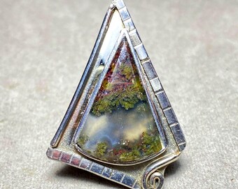 Triangle Moss Agate Ring Stainless Steel – Large Gemstone Statement Ring