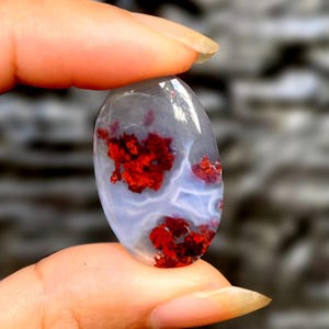 Rare Red Flower Agate Cabochon – Natural Oval Shaped Loose Gemstone for Jewelry Making – Healing Crystal for Wire Wrapping & Collecting