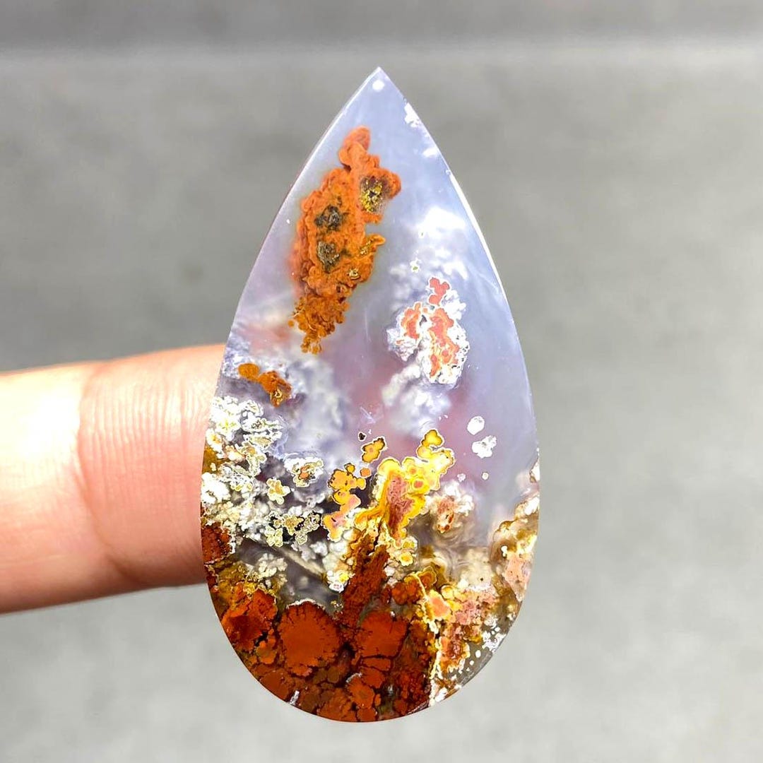 Orange Yellow Moss Agate Cabochon 38x20 Mm – Stone for Wire Wrap