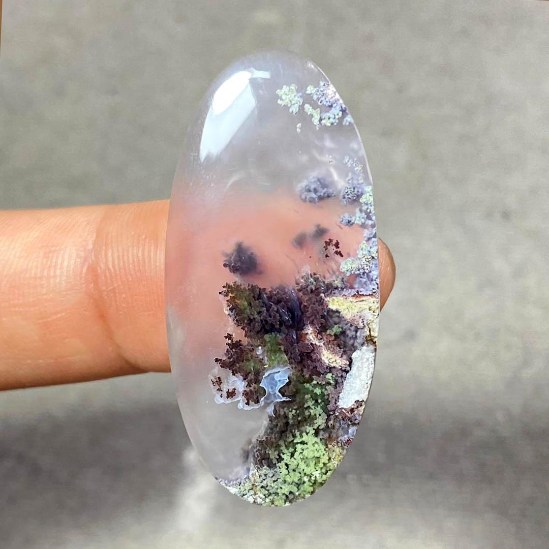 Scenic Moss Agate 37x18mm, Misty Forest Pattern, Purple & Green