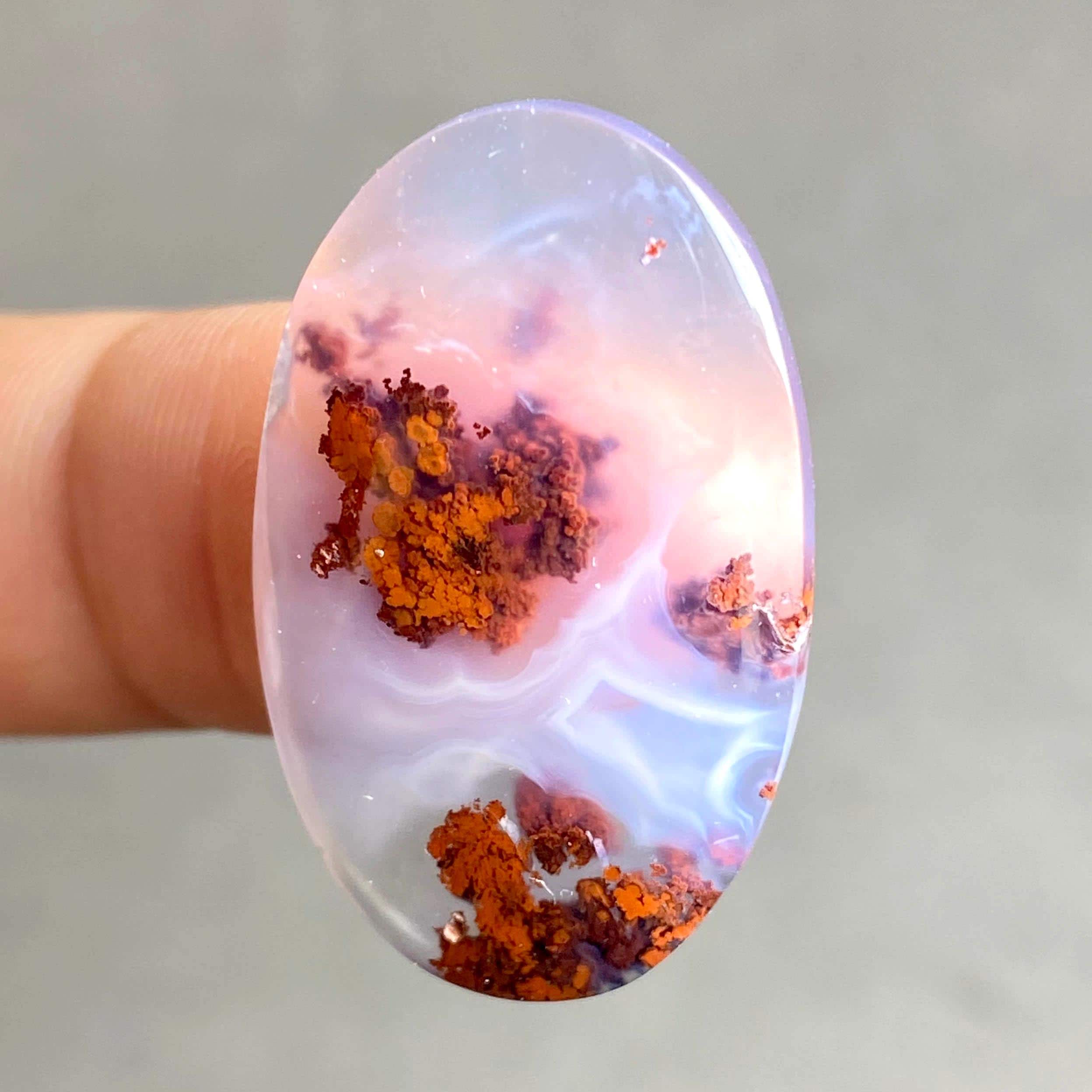 Scenic Moss Agate Cabochon, Flower Pattern Gemstone, Polished