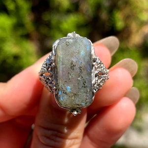 Natural Labradorite Ring, Stainless Steel Ring, Multi Gemstone Ring, Big Stone Ring, Handmade Ring, Blue Labradorite Ring, Wedding Gifts
