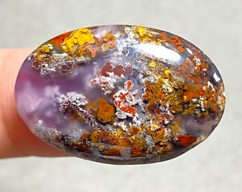 Zeldzame cabochon van paarse mosagaat met rode insluitsels, genezend kristal, collectorsteen