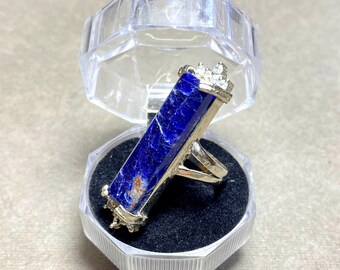 Artisan Crafted Sodalite Ring: Rectangle Blue Gemstone Jewelry