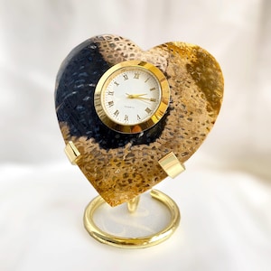 Natural Fossil Coral Heart Clock | Hand Carved Gemstone Desk Clock | Unique Stone Heart Timepiece | Healing Crystal Home Décor Gift