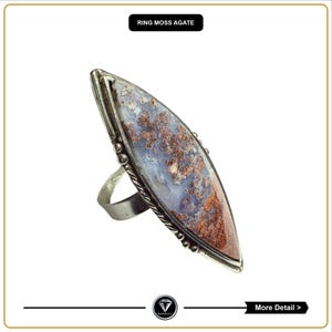 Moss Agate Ring | Nature Gemstone Engagement Ring for Her | Unique Gifts for Women | Boho Stone Ring