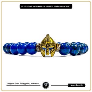 Gentlemen Bracelet Blue Stone Bracelet for Men Women with Warrior Head Bead Blue Beads Unisex Bracelet Spiritual & Stylish Bracelet Gift