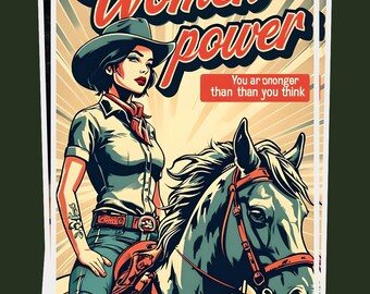 Vintage Cowgirl Feminist Art Print: Western Woman Empowerment (Digital Download)