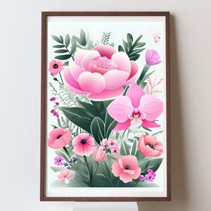 Póster de flores. Descarga digital. Impresión botánica. Arte mural de flores. Impresión digital de flores. Arte mural imprimible. Descarga instantánea. Arte floral moderno.