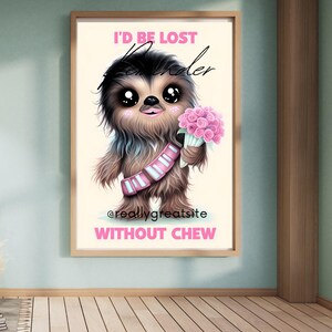 Bebê star war Chewbacca. Cartão postal e pôster digital para download de arte de parede e imagem. Bilhete de amor, fofo e adorável.