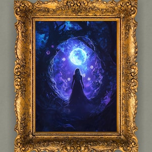 Ethereal Witch Moon - Mystical Digital Art Print, Fantasy Wall Art, Celestial Printable Art
