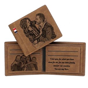 Cartera con grabado de imagen, de cuero sintético, plegable, personalizada, con foto grabada, regalo para festivales. Cartera personalizada.