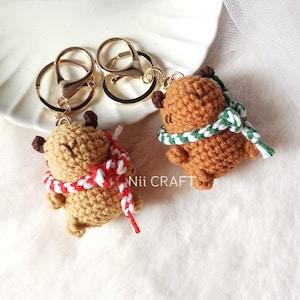 Christmas Capybara Keychain, Christmas Theme Capybara, Handmade Capybara with Scarf, Capybara Crochet Christmas Gifts