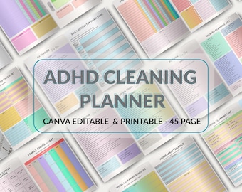 ADHD Cleaning Planner: Editable Home Organization System (Canva & PDF Template)