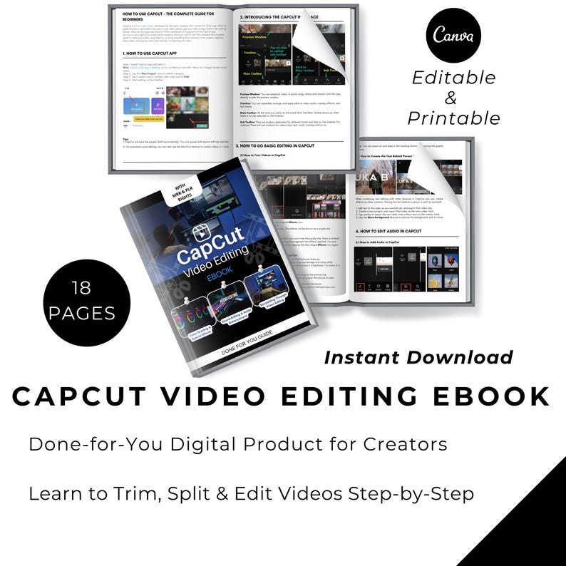 CapCut Video Editing eBook | Canva Editable PLR Digital Product | Video creator ebook Capcut Guide Rebrand & Resell, capcut plr guide, video editing ebook, capcut mrr ebook, canva ebook template , editable video guide, tiktok video editing, faceless video editing , video editing plr ,capcut editable book , social media plr , digital product mrr , rebrand and resell , plr rights included , video reels plr , capcut blueprint ,video creation guide ,sound effects pack ,dfy digital products