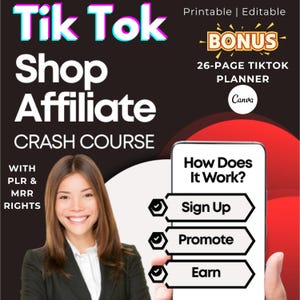TikTok Affiliate eBook & Planner: MRR/PLR, Make Money Online (Editable Canva Template)