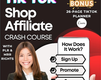 TikTok Affiliate eBook & Planner: MRR/PLR, Make Money Online (Editable Canva Template)
