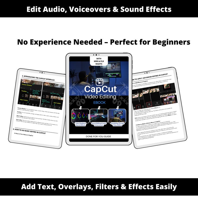 CapCut Video Editing eBook | Canva Editable PLR Digital Product | Video creator ebook Capcut Guide Rebrand & Resell, capcut plr guide, video editing ebook, capcut mrr ebook, canva ebook template , editable video guide, tiktok video editing, faceless video editing , video editing plr ,capcut editable book , social media plr , digital product mrr , rebrand and resell , plr rights included , video reels plr , capcut blueprint ,video creation guide ,sound effects pack ,dfy digital products