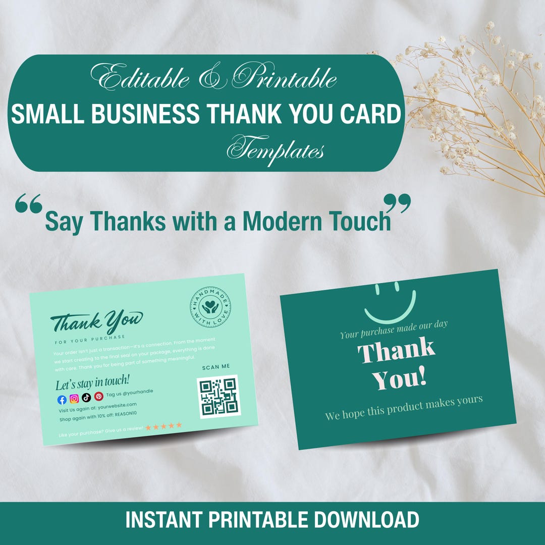Editable Thank You Card Template for Small Business | Canva Printable ...