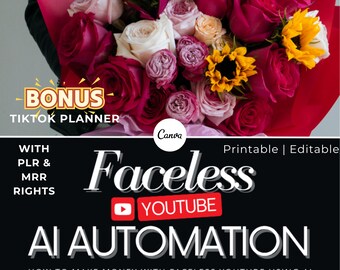 Faceless YouTube Automation Bundle | Editable Ebook & Planner, YouTube SEO, Content Calendar, with MRR and PLR Rights
